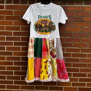 Handmade Reworked Single Stitch Franz’s Bier Garten Patchwork T-Shirt Dress XS-S